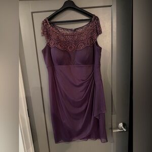 Xscape Plum Short Beaded Detail Dress with Bra Inserts size 18W
